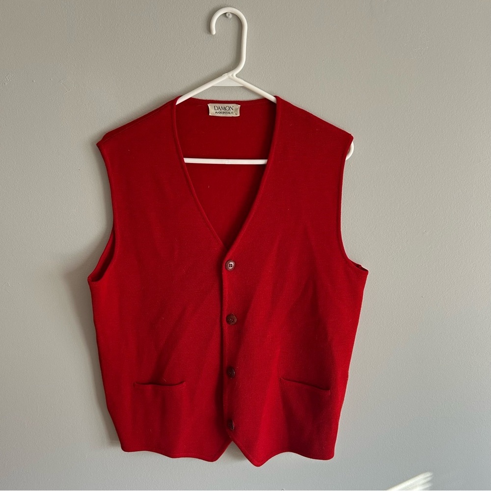 SOLD Vintage Damon Made in Italy Wool Blend Red Vest - Size L